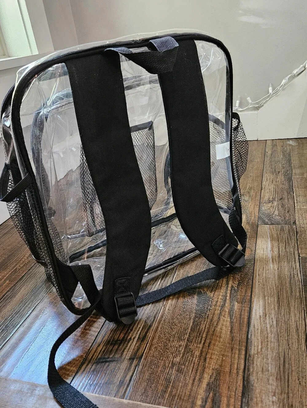 Clear PVC Large Backpack with Black Trim - Transparent School & Travel Bag